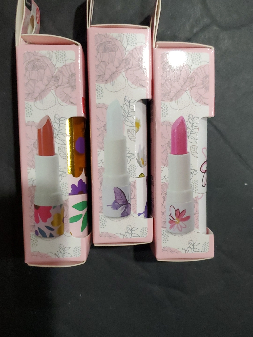 3pack hydrating rose oil infused lipsticks in berry rose, Clear & Peony pink new